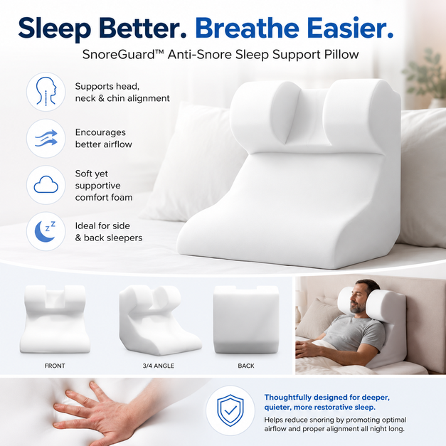 SnoreGuard Anti-Snore Pillow – Wake Up Refreshed With Better Sleep & Comfortable Neck Support