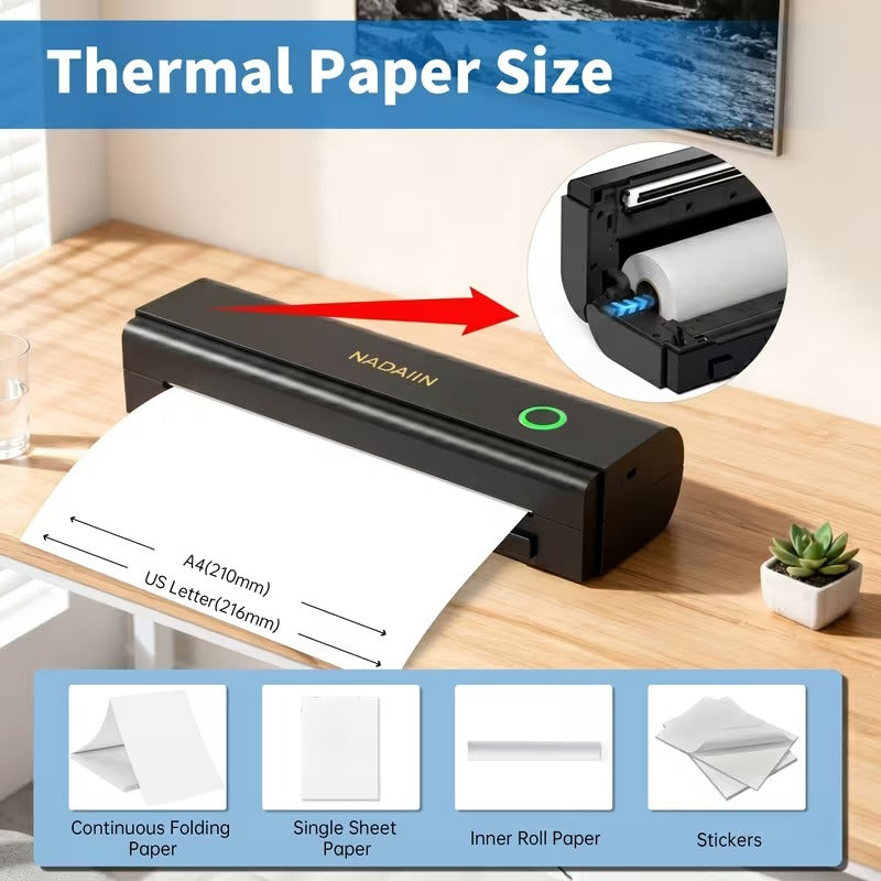 Portable A4 Thermal Printer – Inkless Wireless Printer for Home, Office & Travel