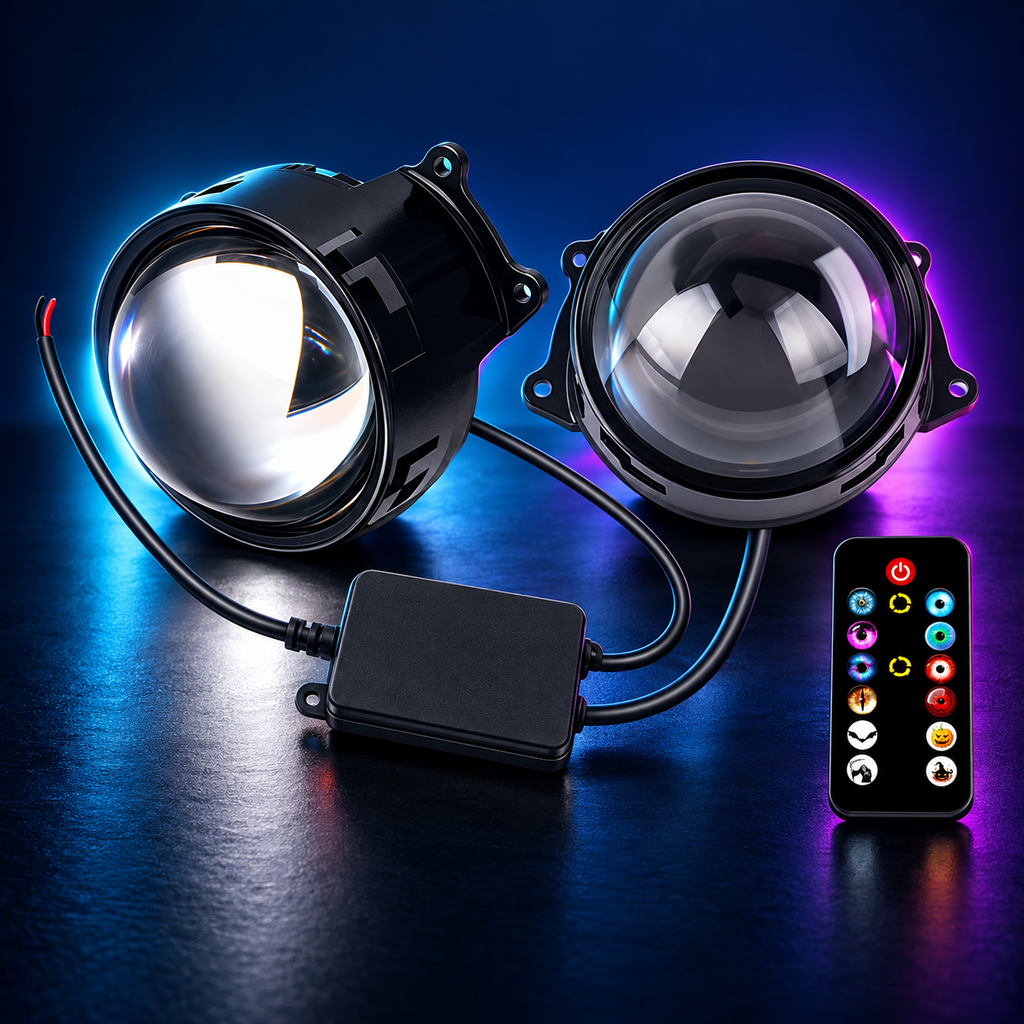 Pair of 3-inch dynamic LED eye lights with controller and remote