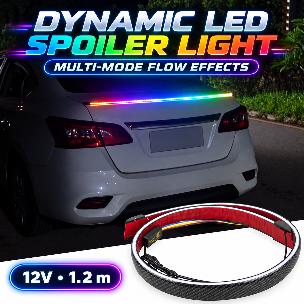 MORNAVIA dynamic LED rear spoiler light glowing in RGB colors