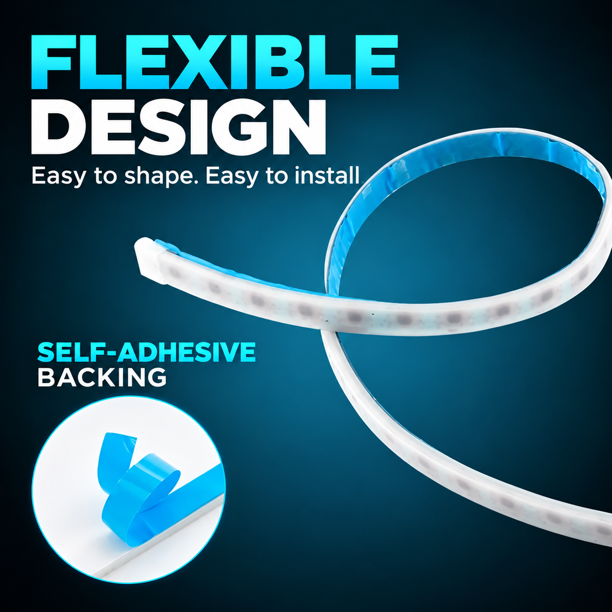 Flexible 1.2 meter LED trunk light strip with self-adhesive backing