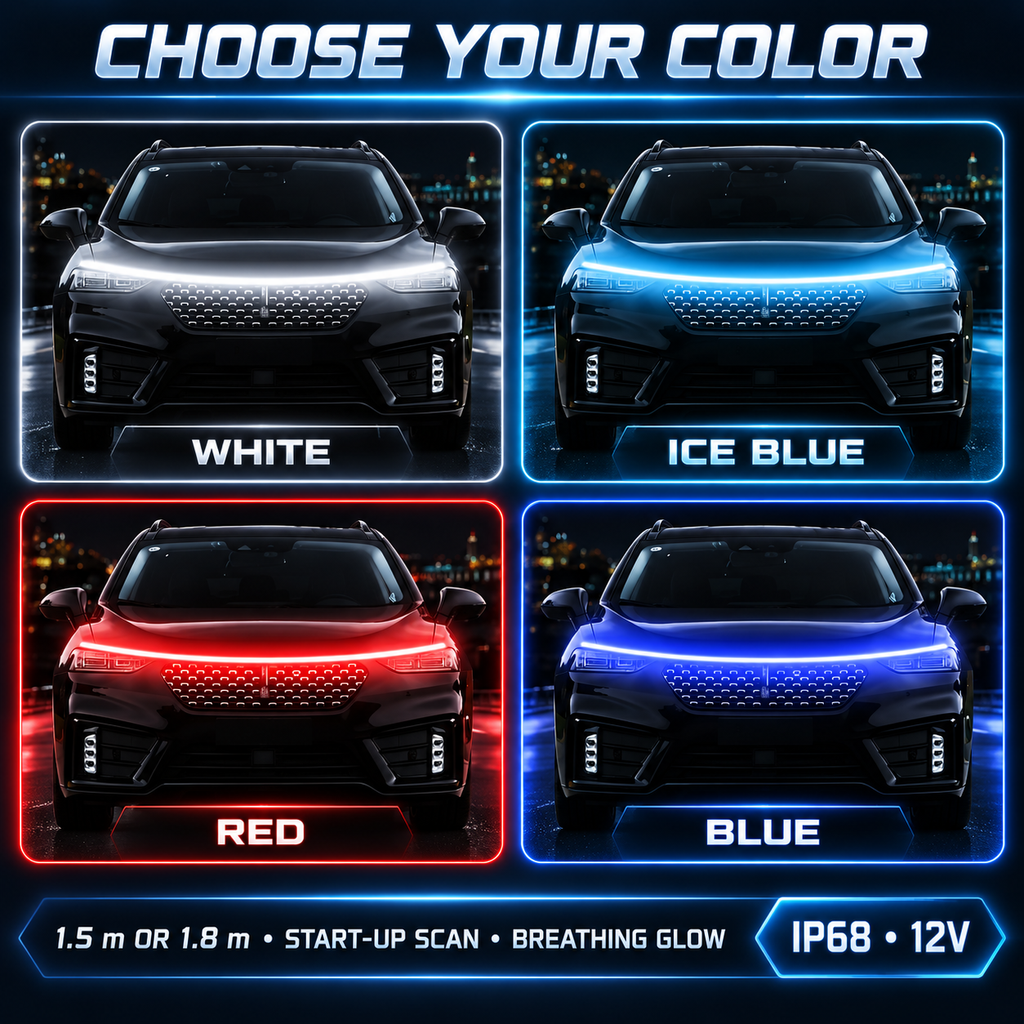 White, ice blue, red and blue MORNAVIA hood light options