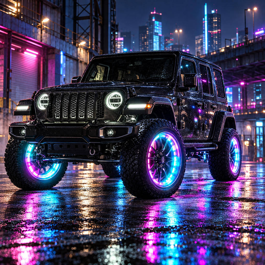 RGB wheel lights installed on off-road SUV
