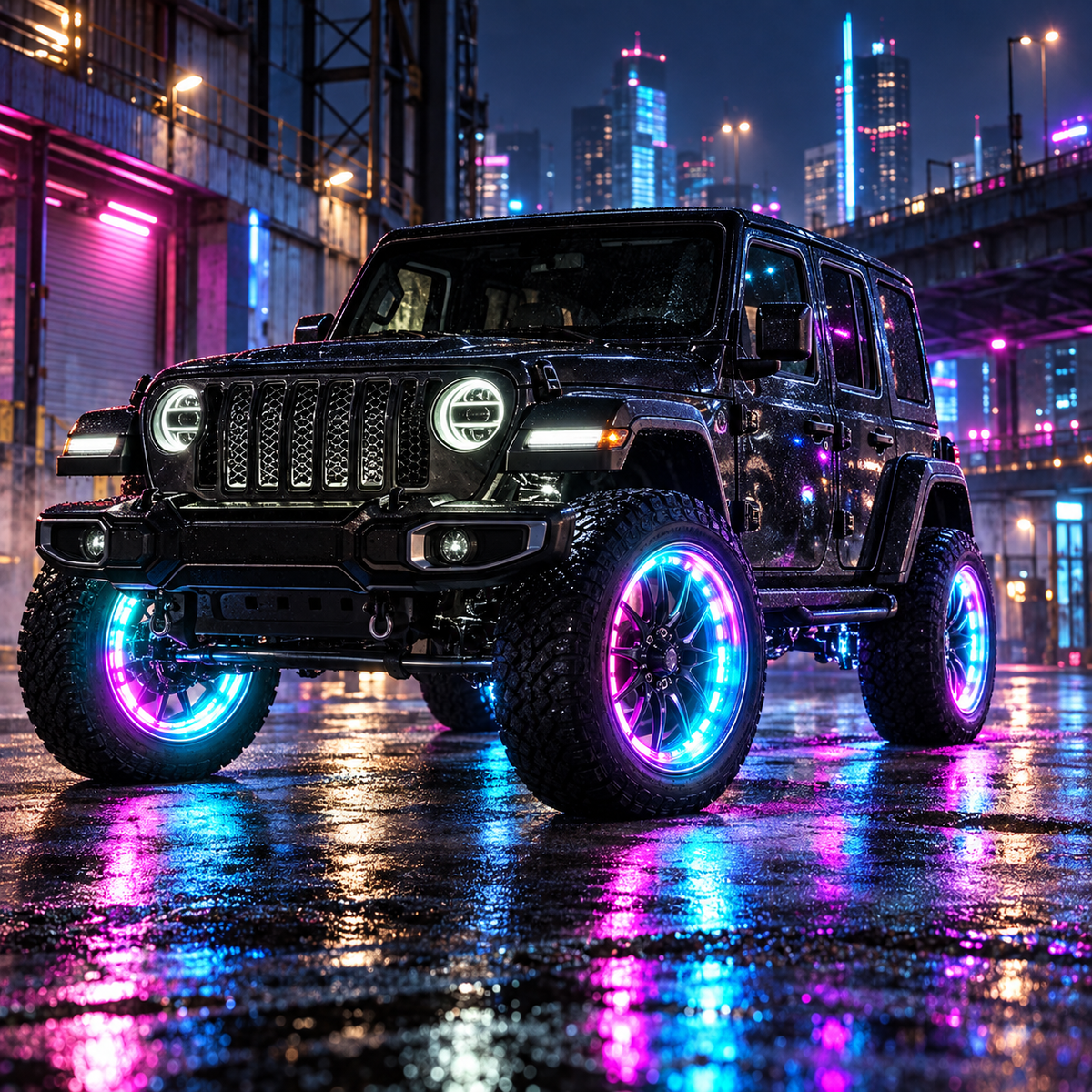 RGB wheel lights installed on off-road SUV