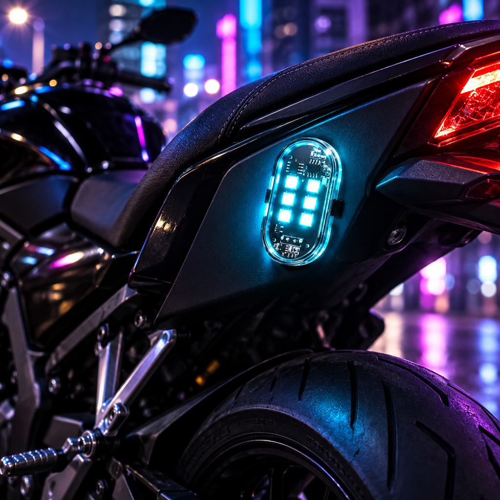Compact motorcycle strobe installed