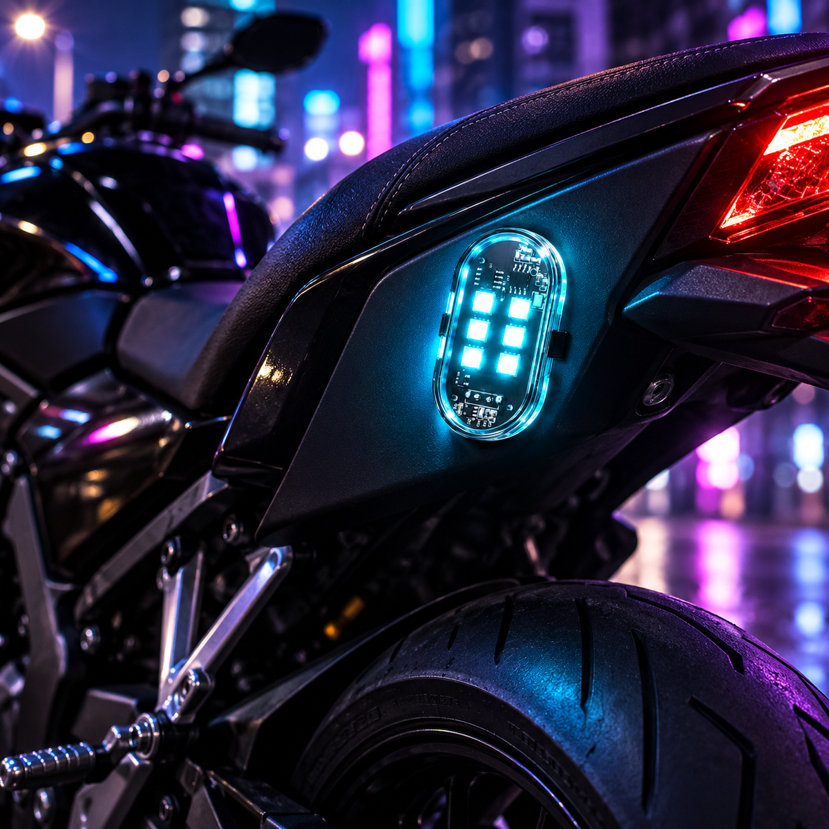 Compact motorcycle strobe installed