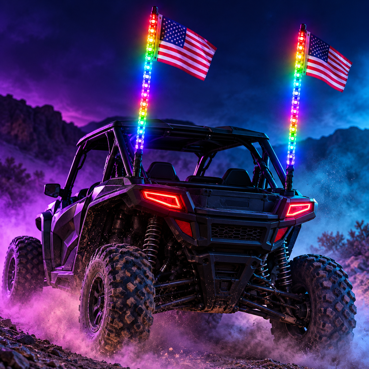 RGB whip lights installed on UTV