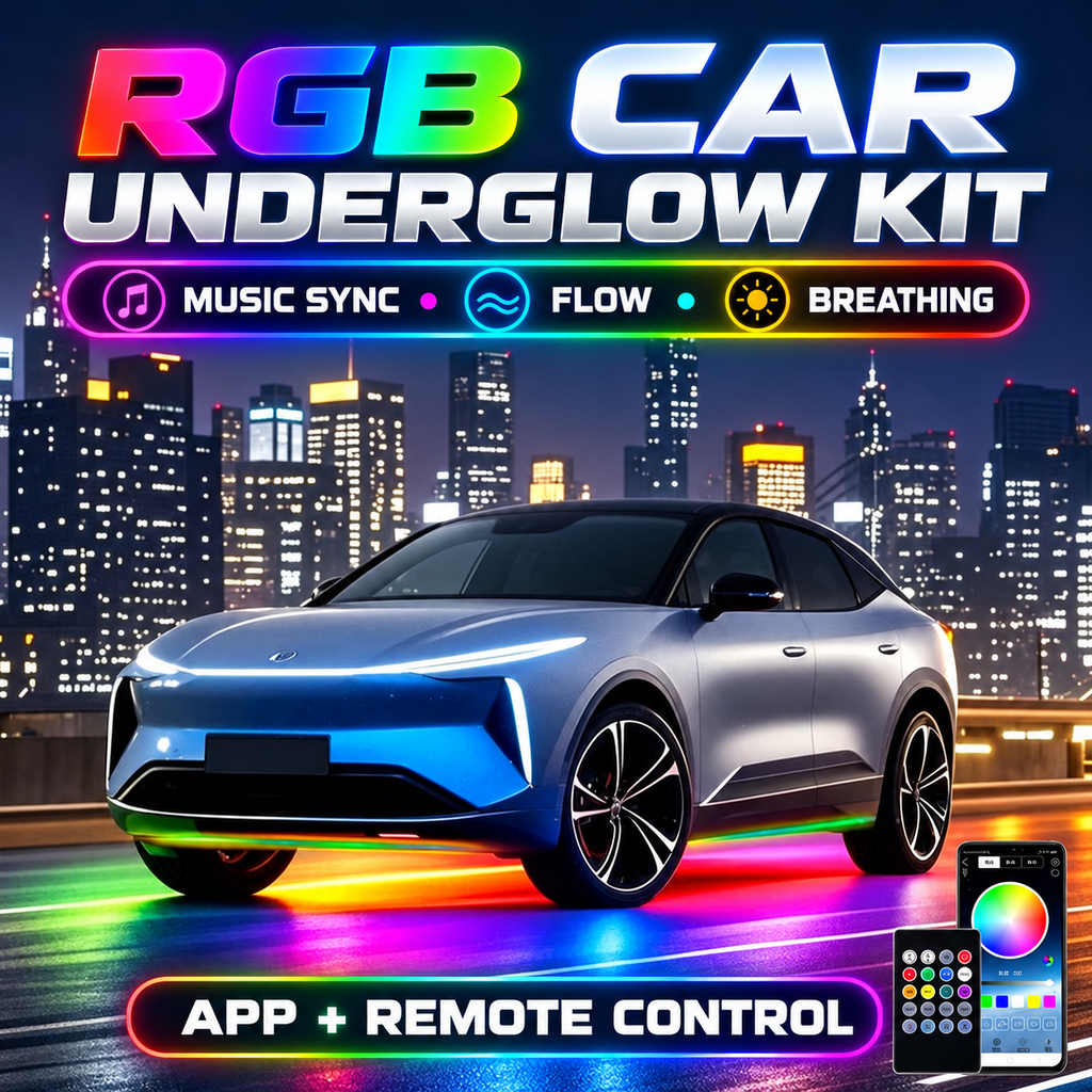 MORNAVIA RGB car underglow kit illuminating an SUV