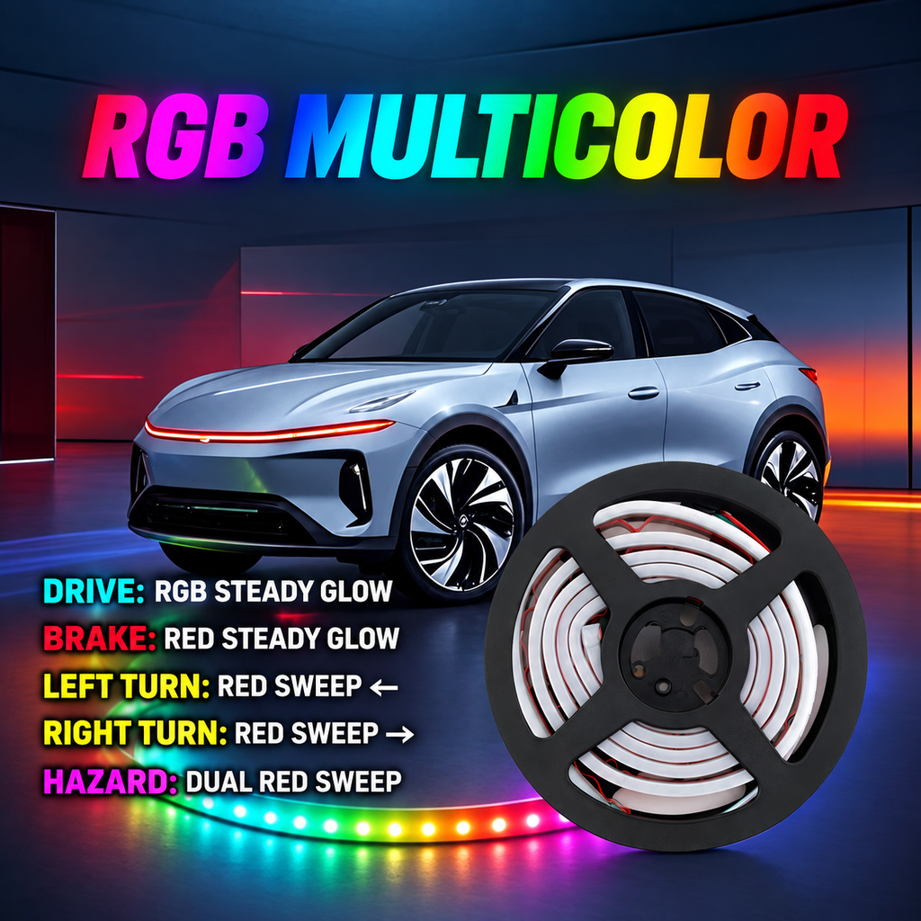 RGB multicolor trunk light driving braking turning and hazard modes