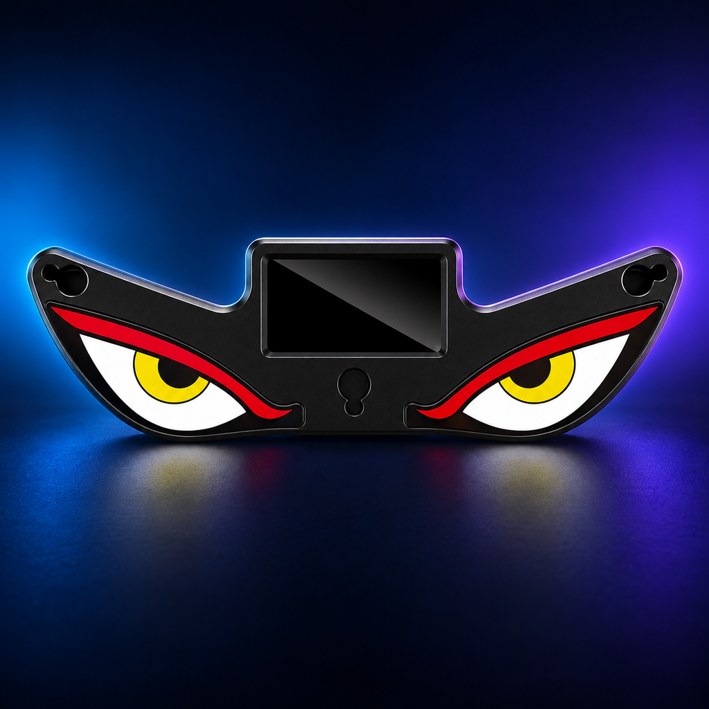 Solar vehicle warning eye light on a dark studio background