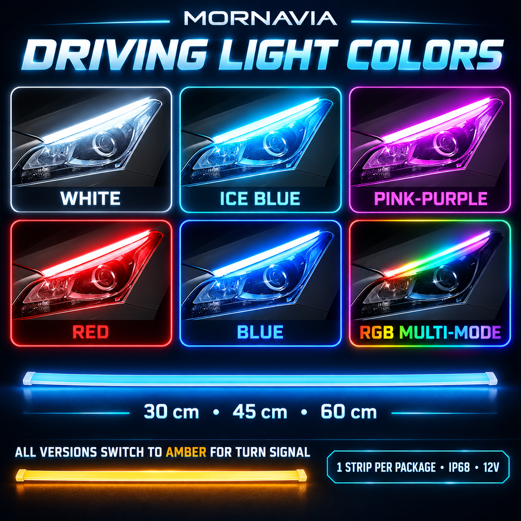 MORNAVIA DRL strip color and length guide with amber turn signal