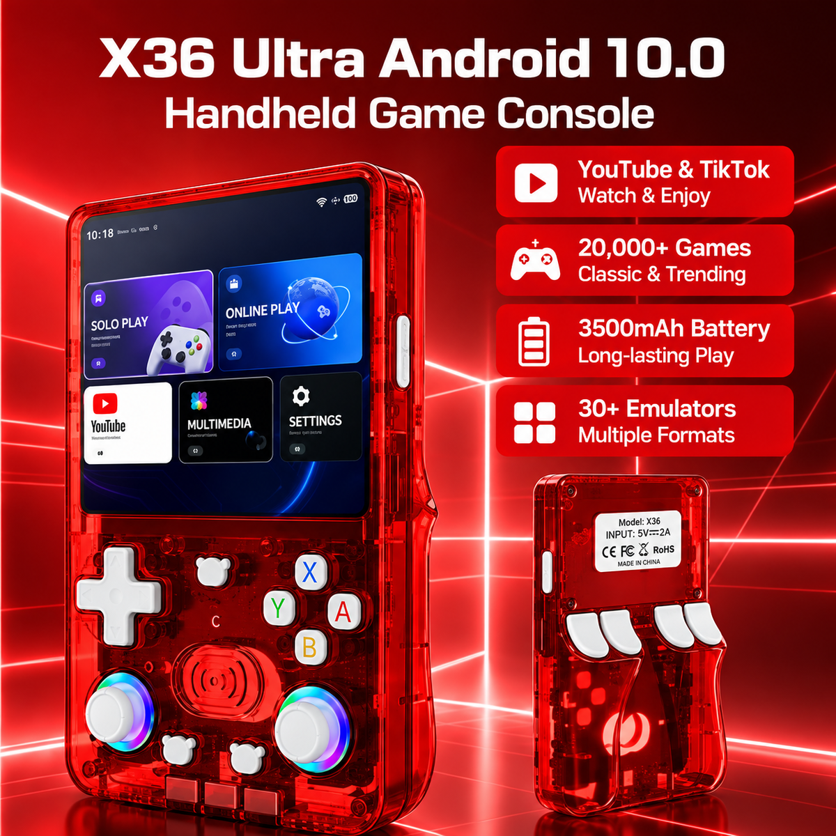 Red X36 Ultra Android handheld game console
